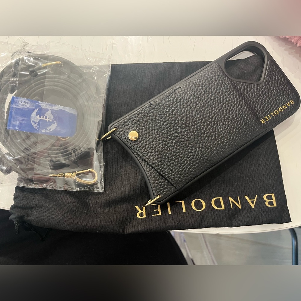 Bandolier Black Textured Phone Case with Gold Accents